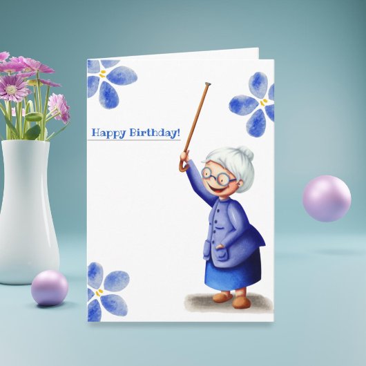 Blaue Aquarellfarben-Blume Oma mit Zuckerrohrgebur Karte
