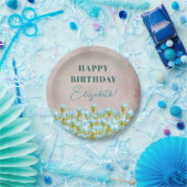 Blaue Aquarellfarben Blume Rustikaler Hintergrund Pappteller (Party)