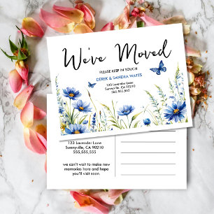 Blaue Aquarellfarben-Blume und Schmetterlinge   Än Postkarte