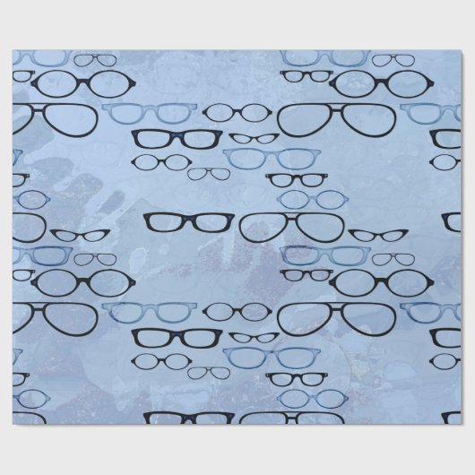 Blaue Aquarellfarben Brillenrahmen Wrapping Paper Geschenkpapier (Flach)