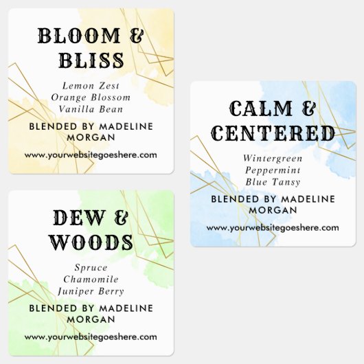 Blaue Aquarellfarben Imitat Geometrische äres Öl Etiketten (Gruppe)