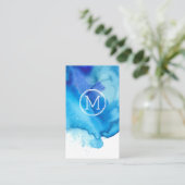 Blaue Aquarellfarben-Monogramm des modernen Ocean Visitenkarte (Stehend Vorderseite)