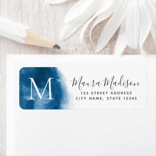 Blaue Aquarellfarben Monogramm erste Rücksendeadre (Insitu)