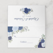 Blaue Aquarellfarben Rose Elegantes Hochzeitsticht Platzkarte (Außenseite Aufgefaltet)