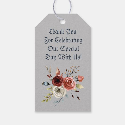 Blaue Aquarellfarben Rosen und Blätter Geschenkanhänger (Vorderseite)