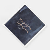 Blaue Aquarellfarben und Rose-Goldhochzeit Serviette (Ecke)