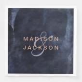 Blaue Aquarellfarben und Rose-Goldhochzeit Serviette (Vorderseite)