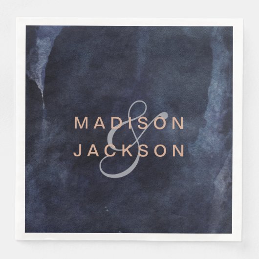 Blaue Aquarellfarben und Rose-Goldhochzeit Serviette (Vorderseite)