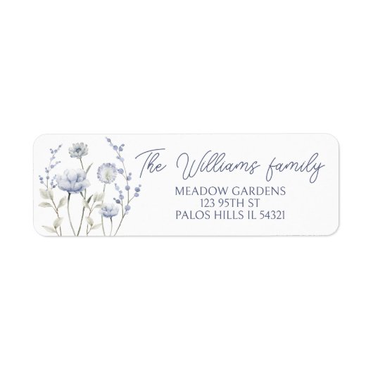 Blaue Aquarellfarben Wildblume Rücksendeadresse (Vorne)