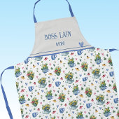 Blaue Aquarellfarben Wildblumen Tee Party Muster Schürze