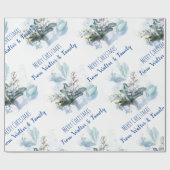 Blaue Aquarellfärbung Individuelle Name Weihnachts Geschenkpapier (Flach)