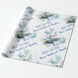 Blaue Aquarellfärbung Individuelle Name Weihnachts Geschenkpapier