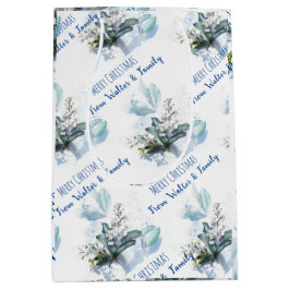 Blaue Aquarellfärbung Individuelle Name Weihnachts Mittlere Geschenktüte