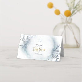 Blaue Aquarellfolien Taufe Klappende Platzkarte