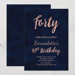 Blaue Aquarellgolde 40. Geburtstag der Rose Einladung