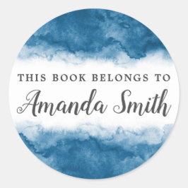 Blaue Aquarellgrenze Dieses Buch gehört Runder Aufkleber