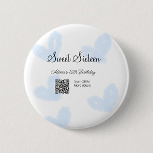 Blaue Aquarellherzen QR 16 . Geburtstag Geburtstag Button