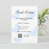 Blaue Aquarellherzen QR 16 . Geburtstag Geburtstag Einladung (Stehend Vorderseite)