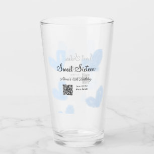 Blaue Aquarellherzen QR 16 . Geburtstag Geburtstag Glas