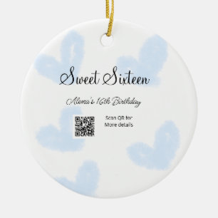 Blaue Aquarellherzen QR 16 . Geburtstag Geburtstag Keramik Ornament