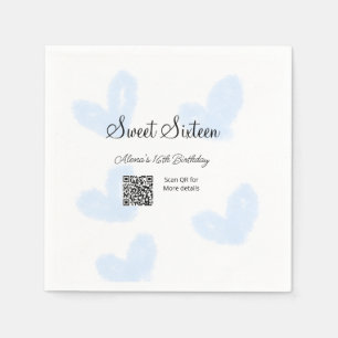 Blaue Aquarellherzen QR 16 . Geburtstag Geburtstag Serviette