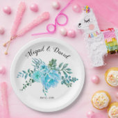 Blaue Aquarellkaktus Blume, Hochzeit Pappteller (Party)