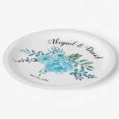 Blaue Aquarellkaktus Blume, Hochzeit Pappteller (Schrägansicht)