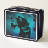 Blaue Aquarellkätzchen mit Schmetterling Metall Brotdose (Rückseite)