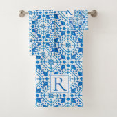 Blaue Aquarellkirche Griechisches Mittelmeerklima Badhandtuch Set (Insitu)