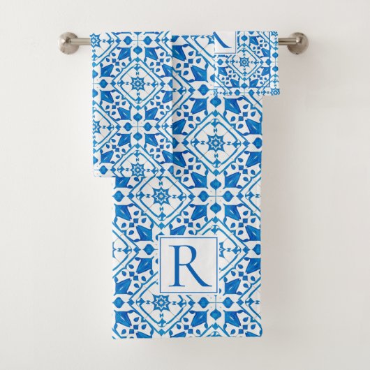 Blaue Aquarellkirche Griechisches Mittelmeerklima Badhandtuch Set (Insitu)