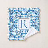 Blaue Aquarellkirche Griechisches Mittelmeerklima Badhandtuch Set (Waschlappen)