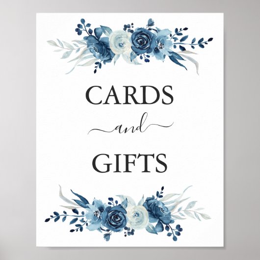 Blaue Aquarellkirche Hochzeit Karten und Geschenke Poster (Vorne)