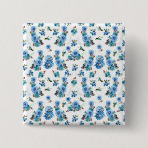 Blaue Aquarellmais-Blume mit Muster Button