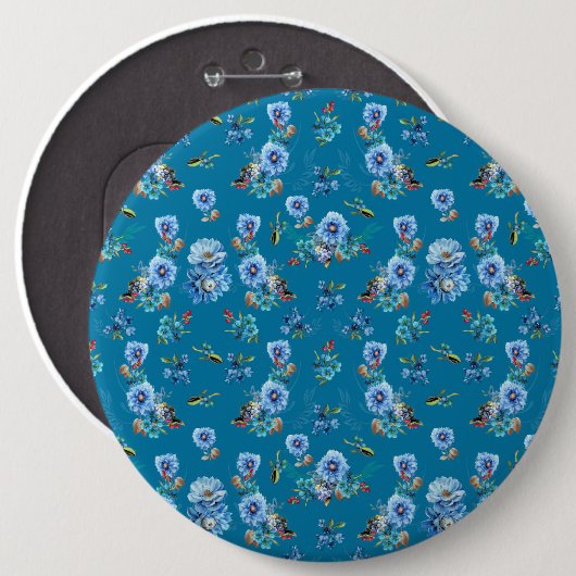 Blaue Aquarellmais-Blume mit Muster Button (Vorne & Hinten)