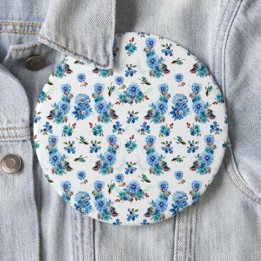 Blaue Aquarellmais-Blume mit Muster Button (Beispiel)