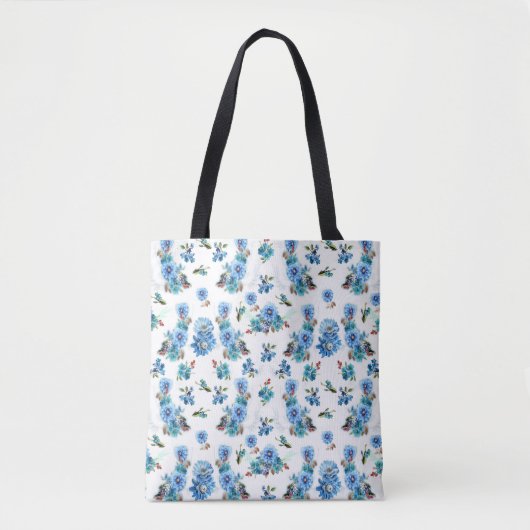 Blaue Aquarellmais-Blume mit Muster Tasche (Vorderseite)