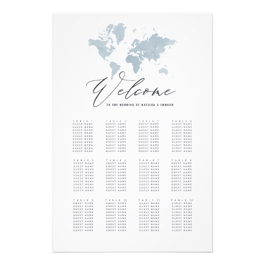 Blaue Aquarellmappe Hochzeitssitzplan Fotodruck (Vorne)