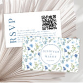 Blaue Aquarellmauer Hochzeit RSVP QR-Codelkarten Begleitkarte
