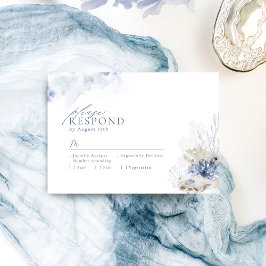Blaue Aquarellmauer & Muscheln Hochzeit am Strand RSVP Karte