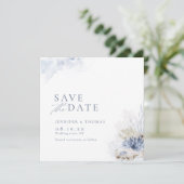 Blaue Aquarellmauer & Muscheln Hochzeit am Strand Save The Date (Stehend Vorderseite)