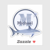 Blaue Aquarellmonogramm, Name, Hai und Quallen Aufkleber (Blatt)