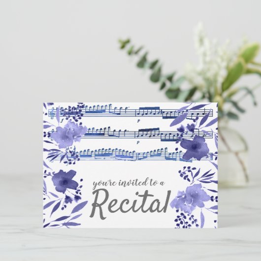 Blaue Aquarellmusik Blume Einladung (Stehend Vorderseite)