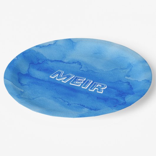 Blaue Aquarellplatte Pappteller (Schrägansicht)