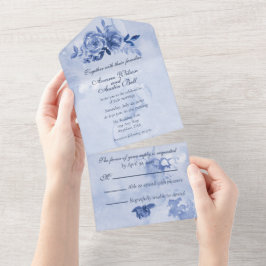 Blaue Aquarellrosen All In One Einladung