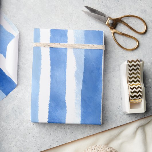 Blaue Aquarellstreifen Geschenkpapier