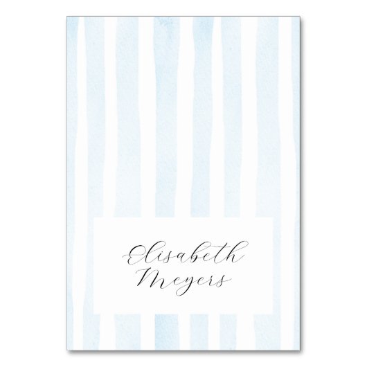 Blaue Aquarellstreifen - Taufe Platzkarten Tischnummer (Vorderseite)