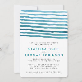 Blaue Aquarellstreifen zum Hochzeitsempfang Einladung
