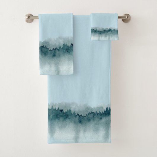 Blaue Aquarellwald Bäume Badetuch Set (Insitu)