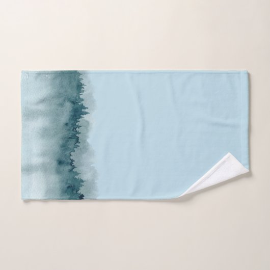 Blaue Aquarellwald Bäume Badetuch Set (Handtuch)