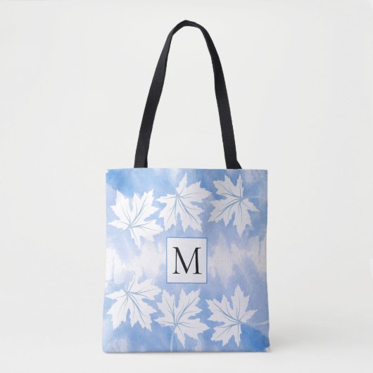 Blaue Aquarellwaschmittel Blätter und Monogramm Tasche (Vorderseite)